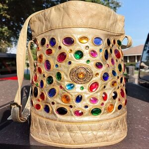 Viva of California Jeweled Leather Bucket Bag